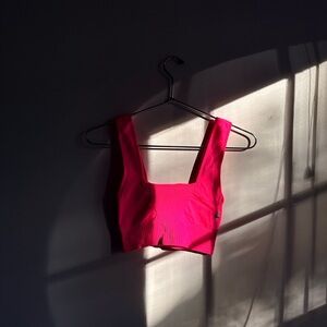 FP MOVEMENT BY FREE PEOPLE GOOD KARMA SQUARE NECK BRA TOP IN NEON PINK XS/S NWOT